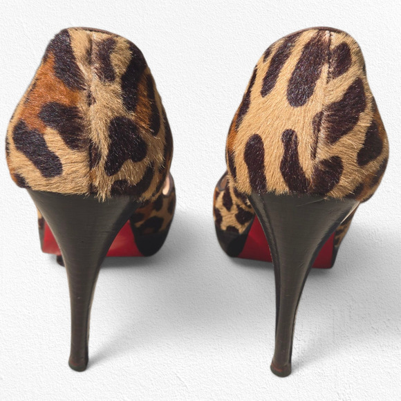 Christian Louboutin Leopard Pony Hair Very Prive Heels 39.5 US 9.5 Peep Toe Pump - Picture 4 of 16